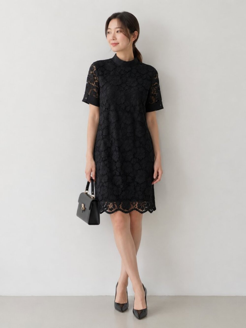 NO. 21 Black Floral Guipure Lace Overlay Dress Small Quiet Luxury Cocktail